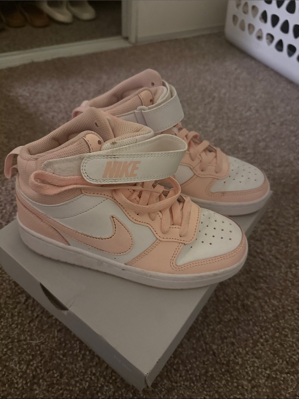 Nike Kids Peach and White Mid-Top Sneakers